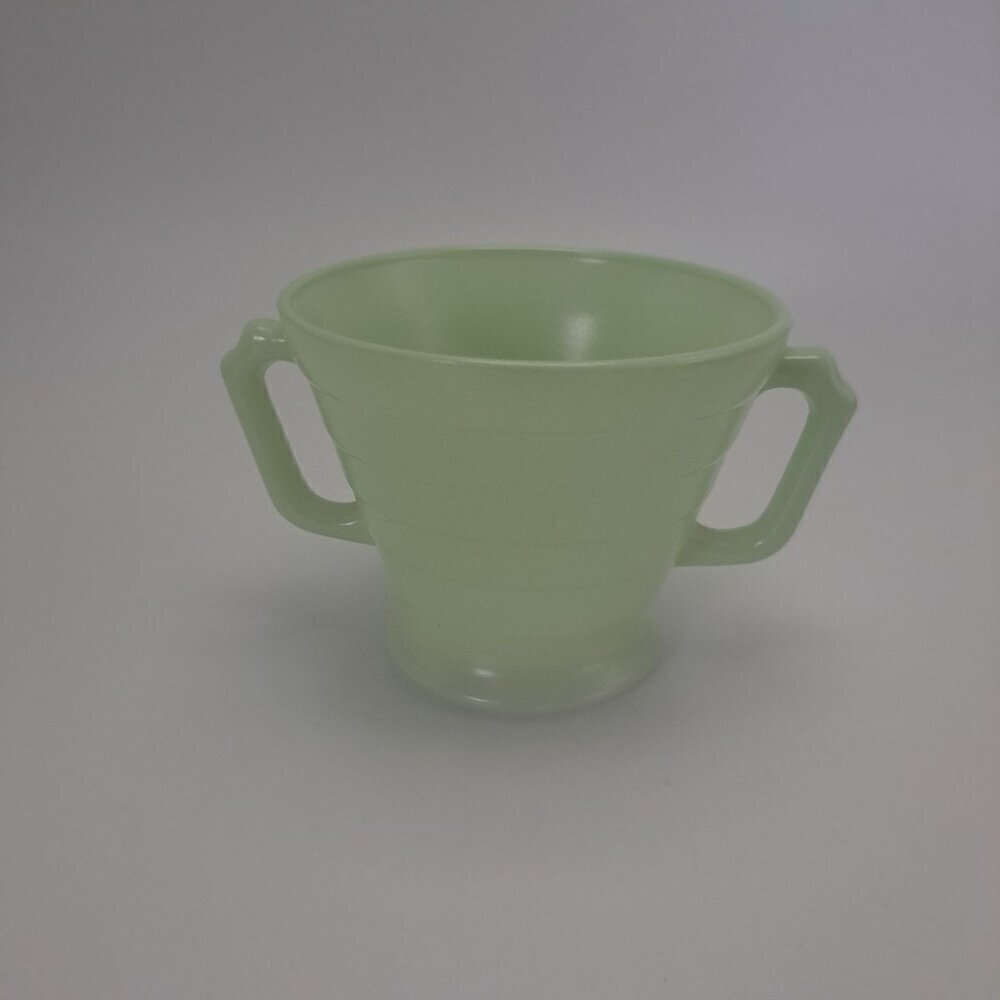 Hazel Atlas Moderntone Platonite Green Sugar Bowl Glass Double Handles